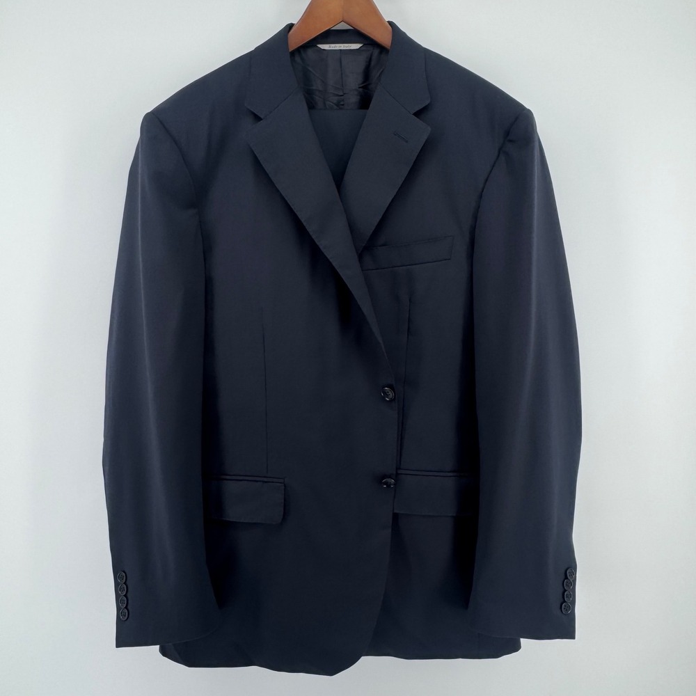Canali Sienna Suit Mens 58 48R 40x32 Navy Blue 100% Wool 2-Button Made in Italy